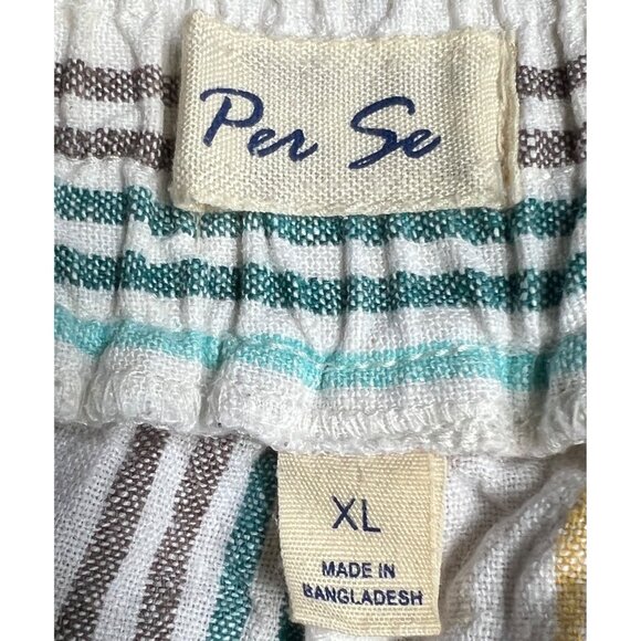 Per Se Striped Linen Drawstring Shorts Sz XL Womens MultiColor Wide Leg Shorts - Picture 4 of 5